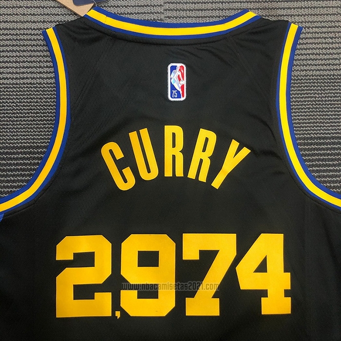 Camiseta Golden State Warriors Stephen Curry 2974th 3 Points Negro